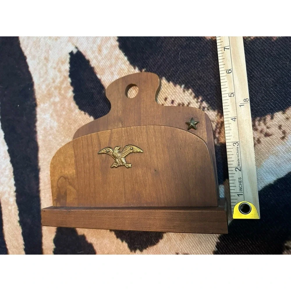 Vintage Mid century Eagle Wooden‎ Brass Letter Recipe Napkin Holder